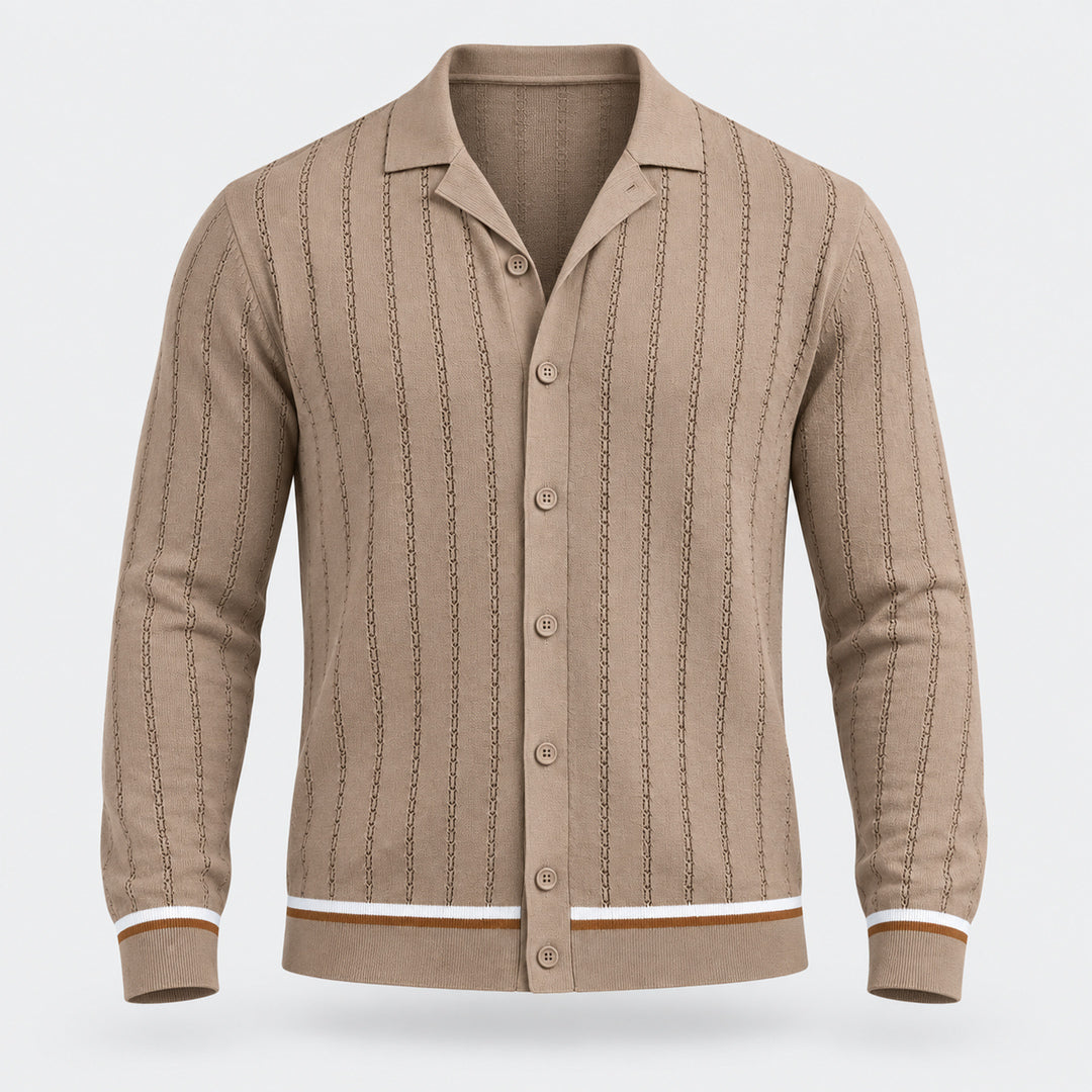 Riviera Stripe Knit Shirt — Khaki