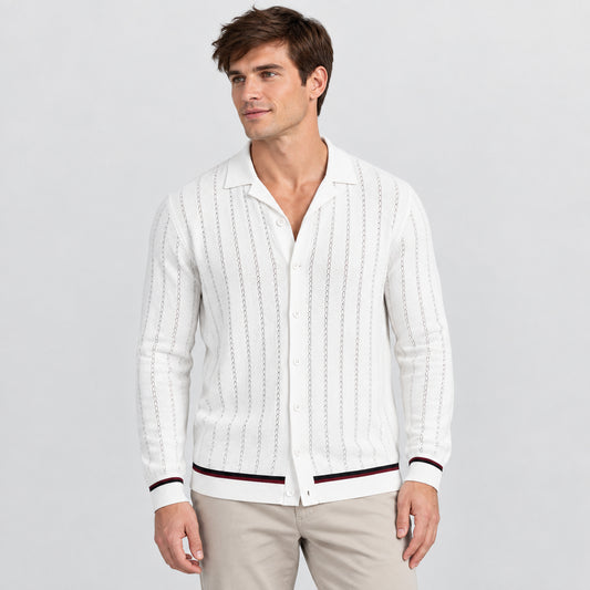Riviera Stripe Knit Shirt — White