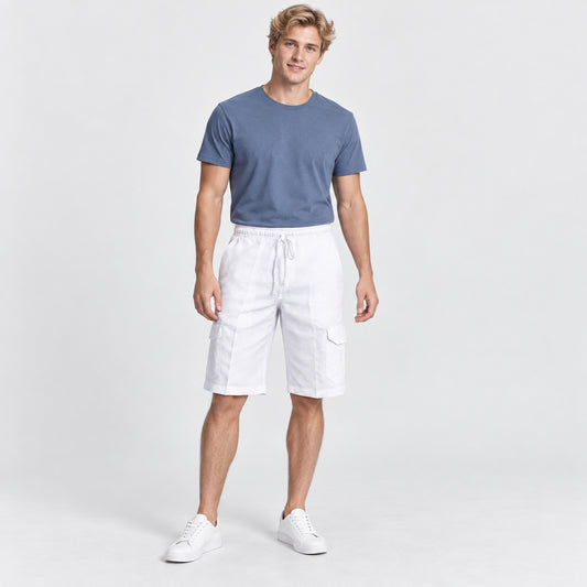 Coastal Drawstring Cargo Shorts — White