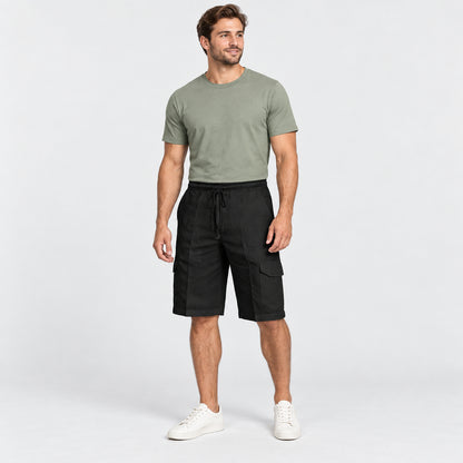 Coastal Drawstring Cargo Shorts — Black