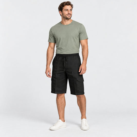 Coastal Drawstring Cargo Shorts — Black