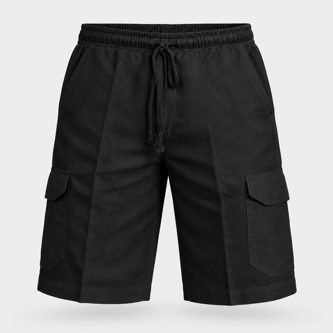 Coastal Drawstring Cargo Shorts — Black
