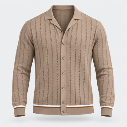 Riviera Stripe Knit Shirt — Khaki