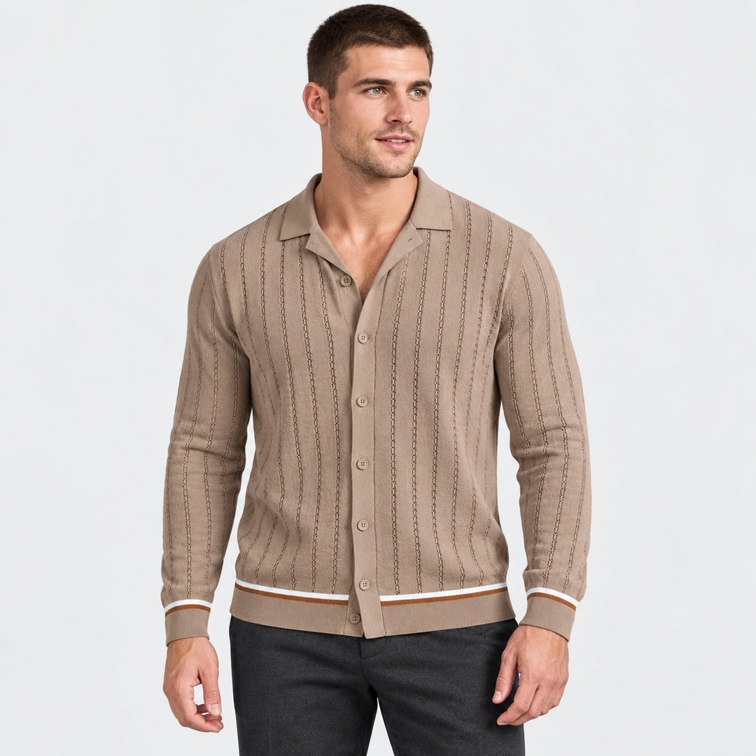 Riviera Stripe Knit Shirt — Khaki