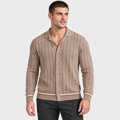 Riviera Stripe Knit Shirt — Khaki