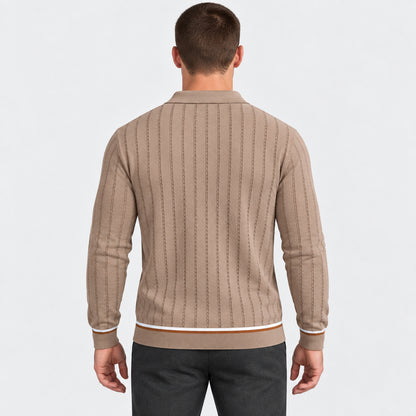 Riviera Stripe Knit Shirt — Khaki