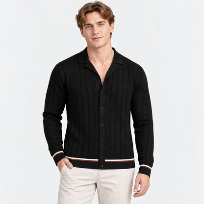 Riviera Stripe Knit Shirt — Black