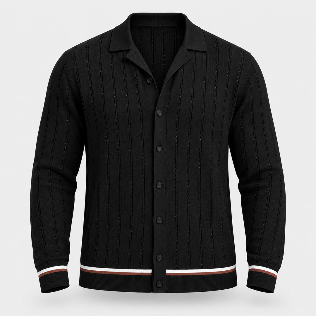 Riviera Stripe Knit Shirt — Black