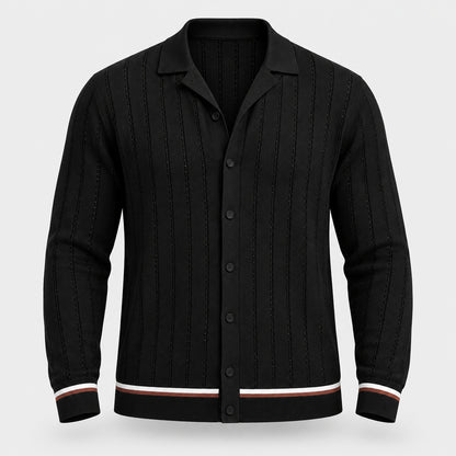 Riviera Stripe Knit Shirt — Black
